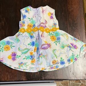 Girls White Unicorn & Floral Sundress with Yellow Waist Trim